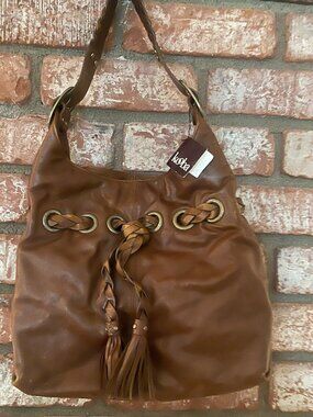 Kooba Carla NWT Chestnut Leather Hobo Bag Suede Lined Braided Tassel